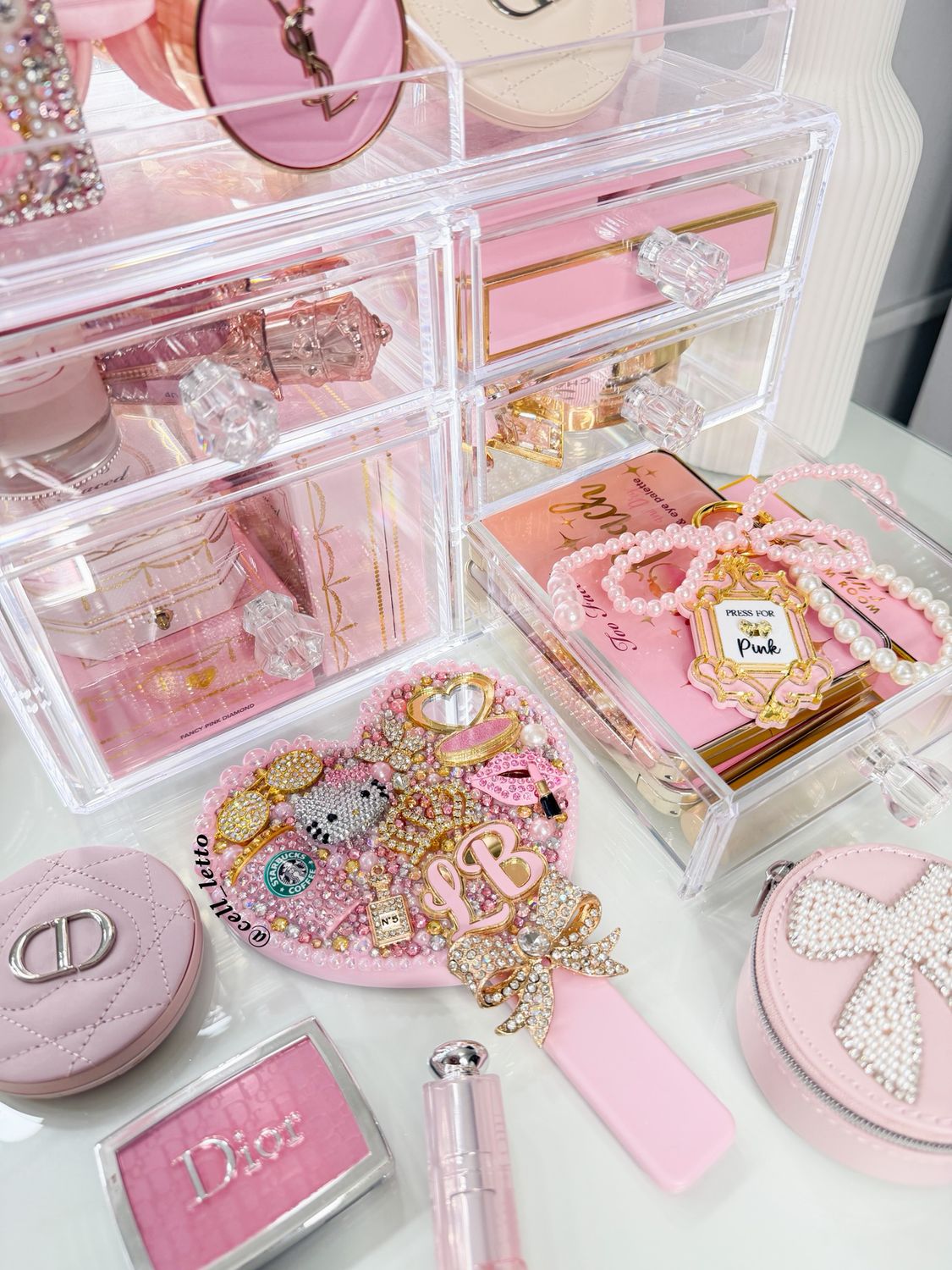 Blush Pearl Princess Heart Hand Mirror