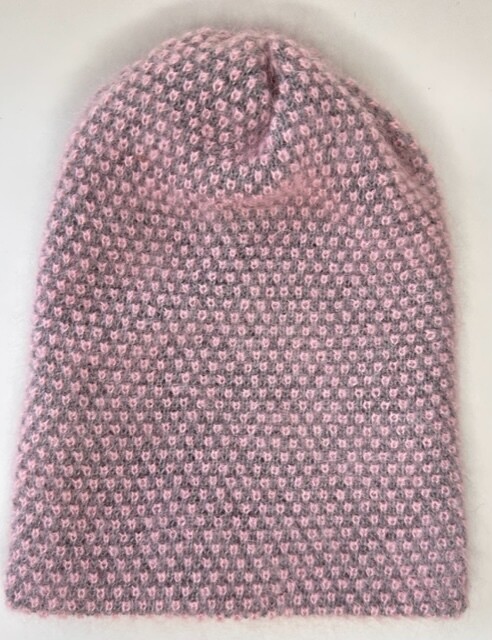 Double-knitted winter pink beanie hat