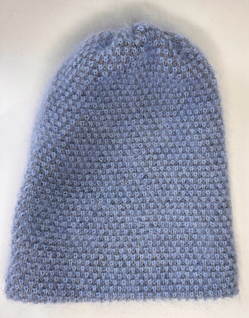 Double-knitted blue winter beanie hat