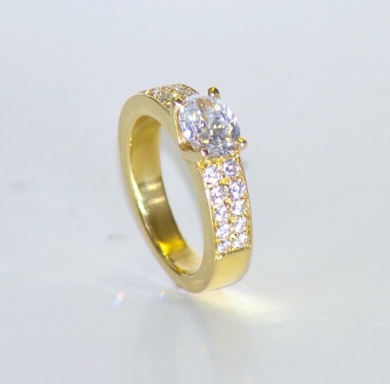 Solitaire minionette or jaune 18k 750/1000 sertie diamants