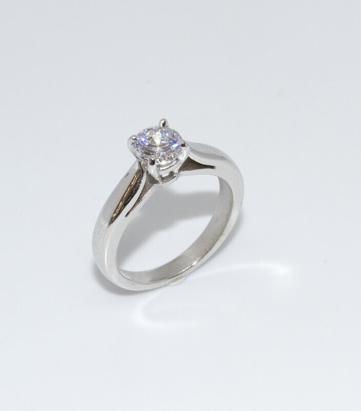 Solitaire Tulipe or blanc 18k 750/1000