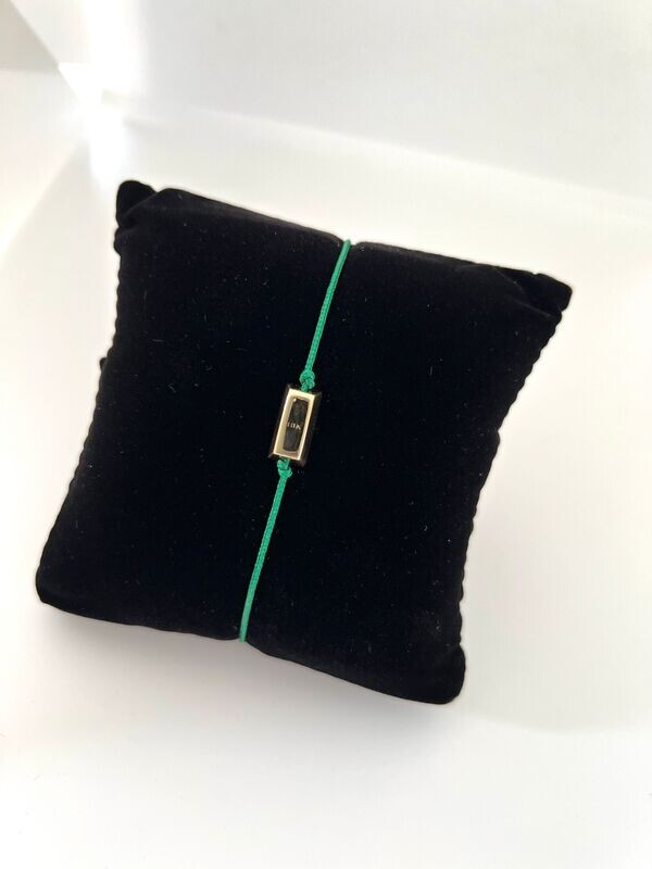 Bracelet lingot or jaune 18k 750/1000 sur cordon vert