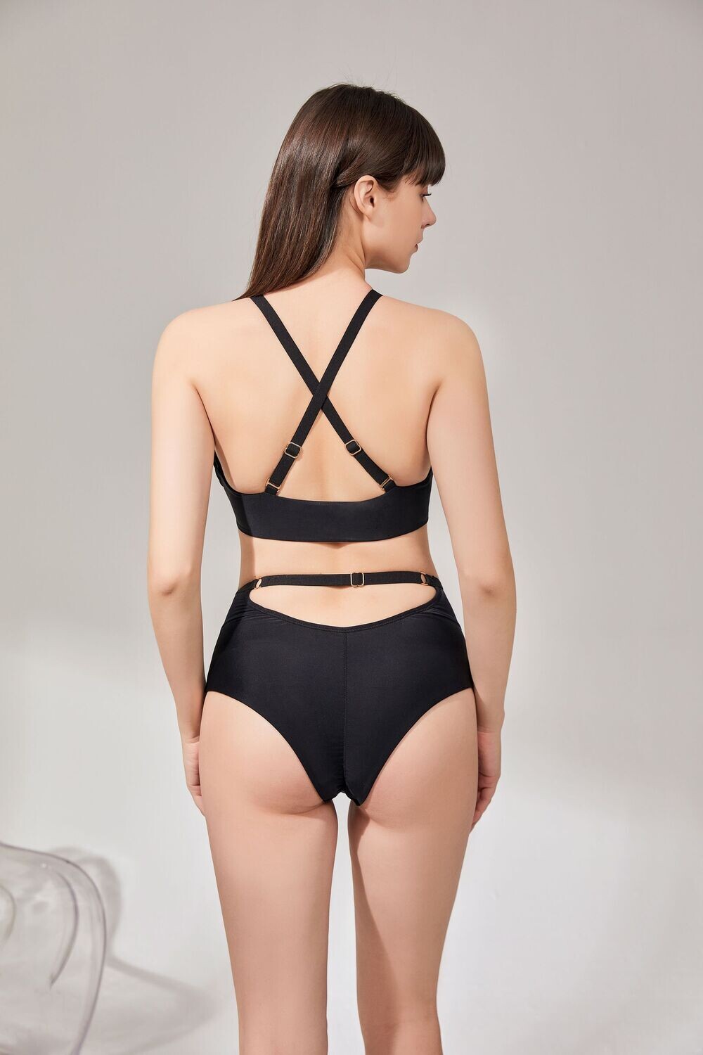 Cross High-Waist Cheeky Bottom - Black