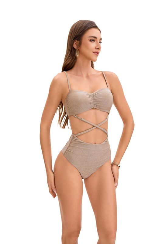 Milk Tea Shimmer Ruched Top