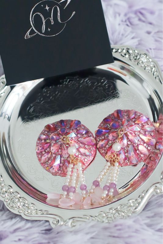 Fairy Floss Flower Rhinestone Pasties - Peach Pink Fairy Floss Flower Rhinestone Pasties - Peach Pink