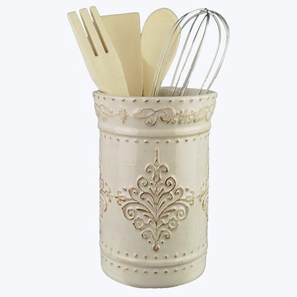 CERAMIC FRENCH COUNTRY KITCHEN TOOL HOLDER WITH 4 TOOLS