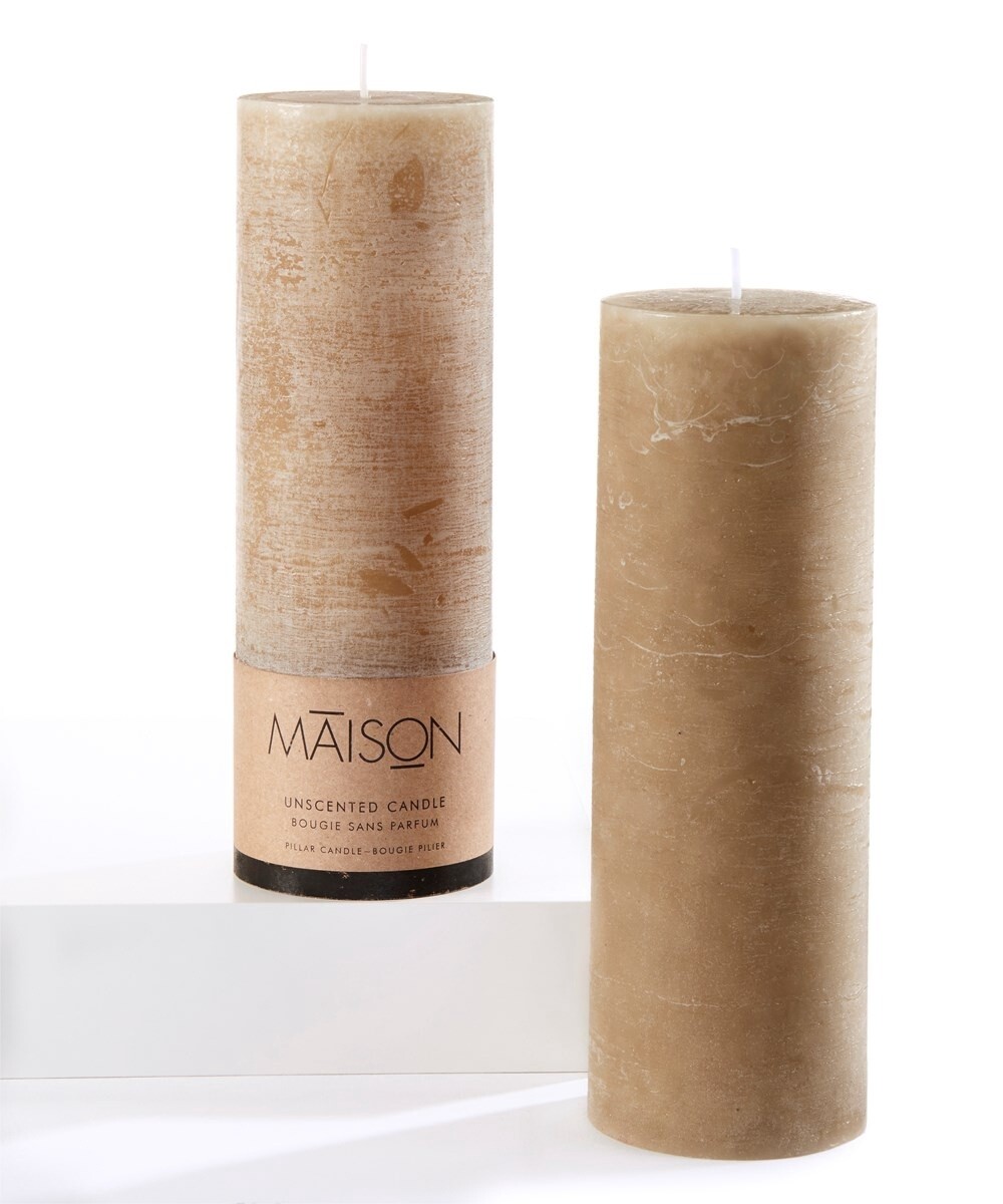 3x9 Rustic Pillar Candle-Beige