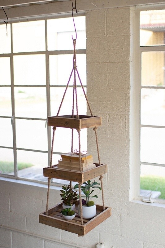 Hanging Three-Tiered Square Recycled Wood