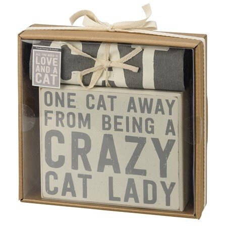 Box Sign &amp; Towel Set-Cat