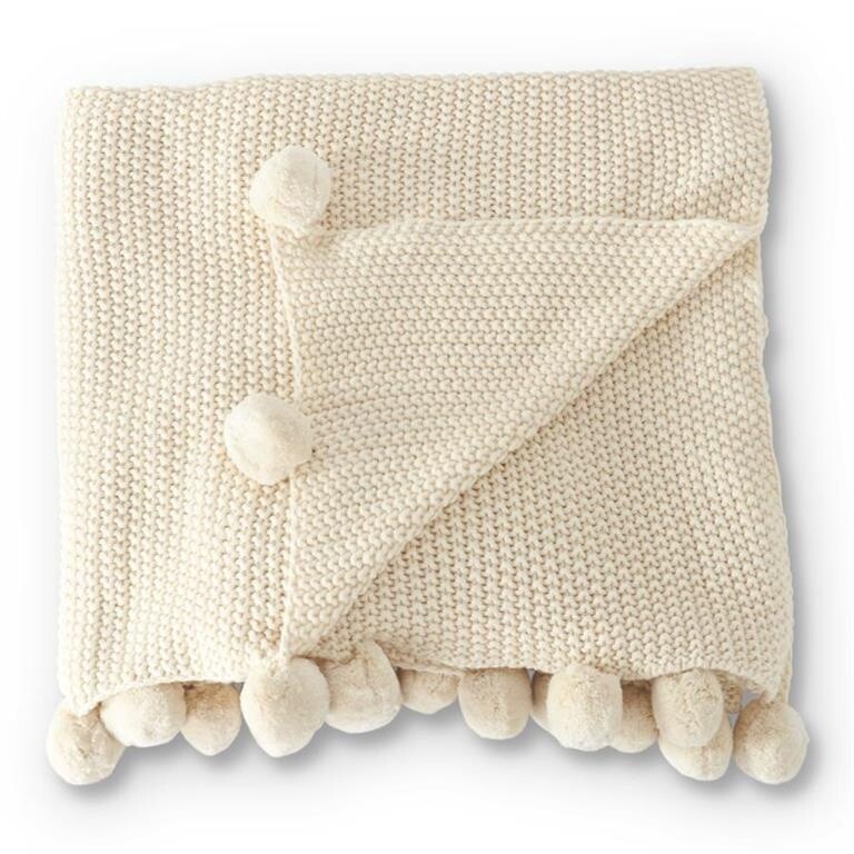 Cream Moss Stitch Knit Throw Blanket 60"