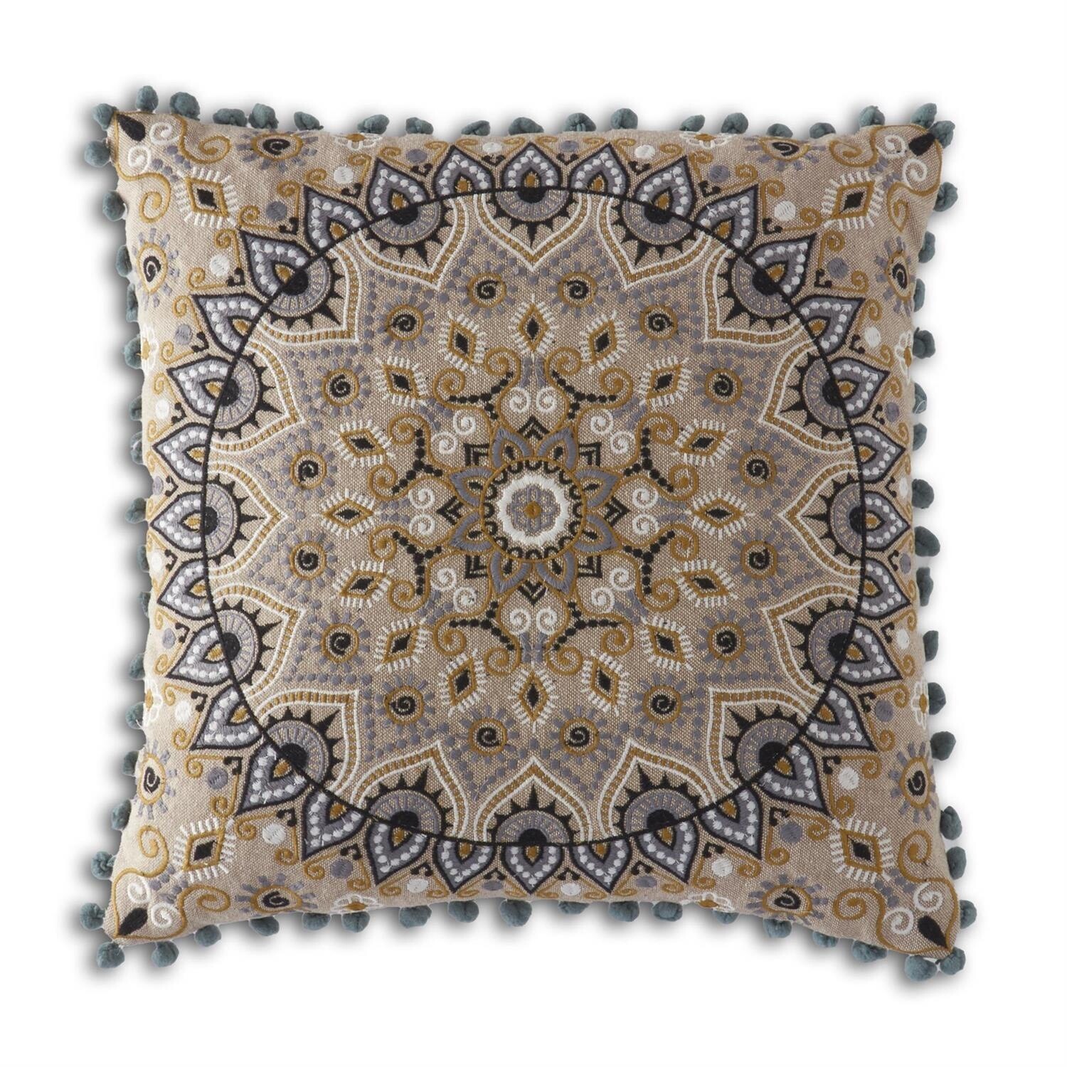 16&quot; Square Blue &amp; Cream Embroidered Mandala