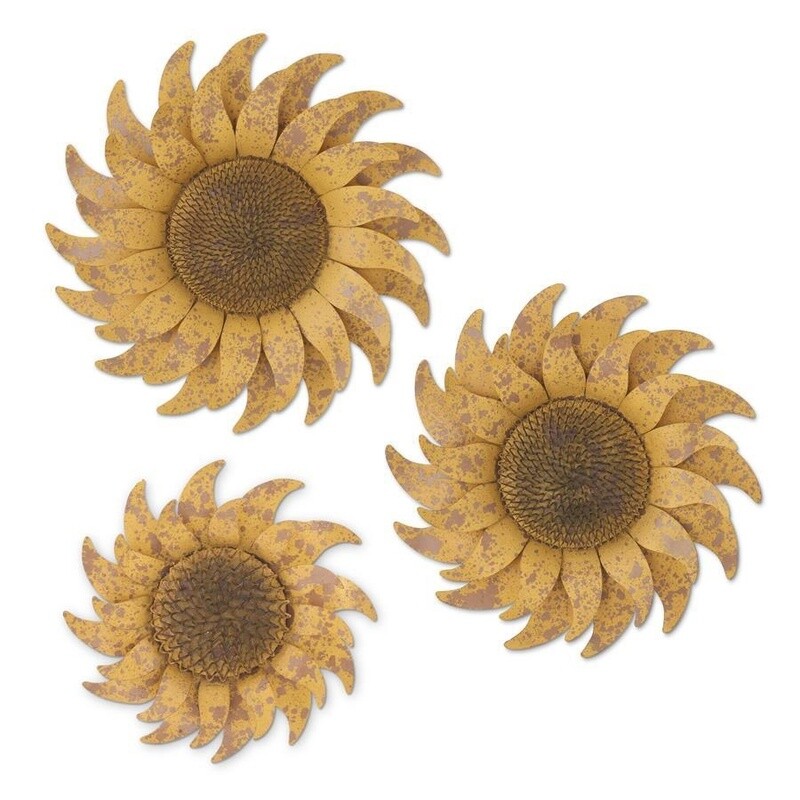 Distressed Golden Yellow Metal Wall Sunflowers-Small