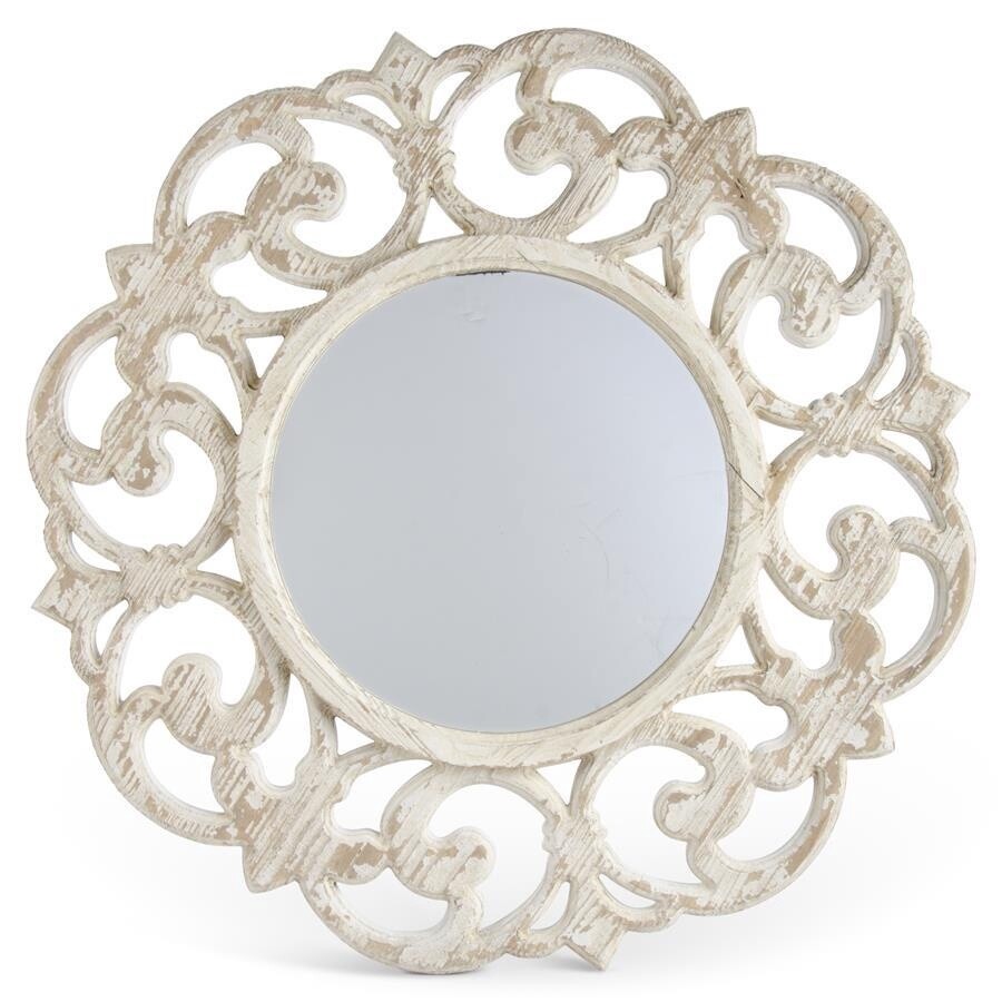 Whitewashed Wood Scroll Mirror 30&quot;