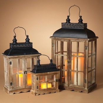 Wood Metal Nesting Lantern Glass Door Lg