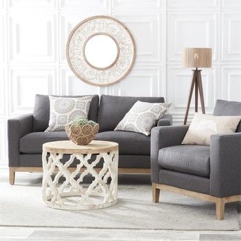 31.5&quot; Round Natural Embossed Framed Wall Mirror