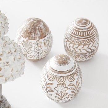 4&quot; Whitewashed carved easter eggs