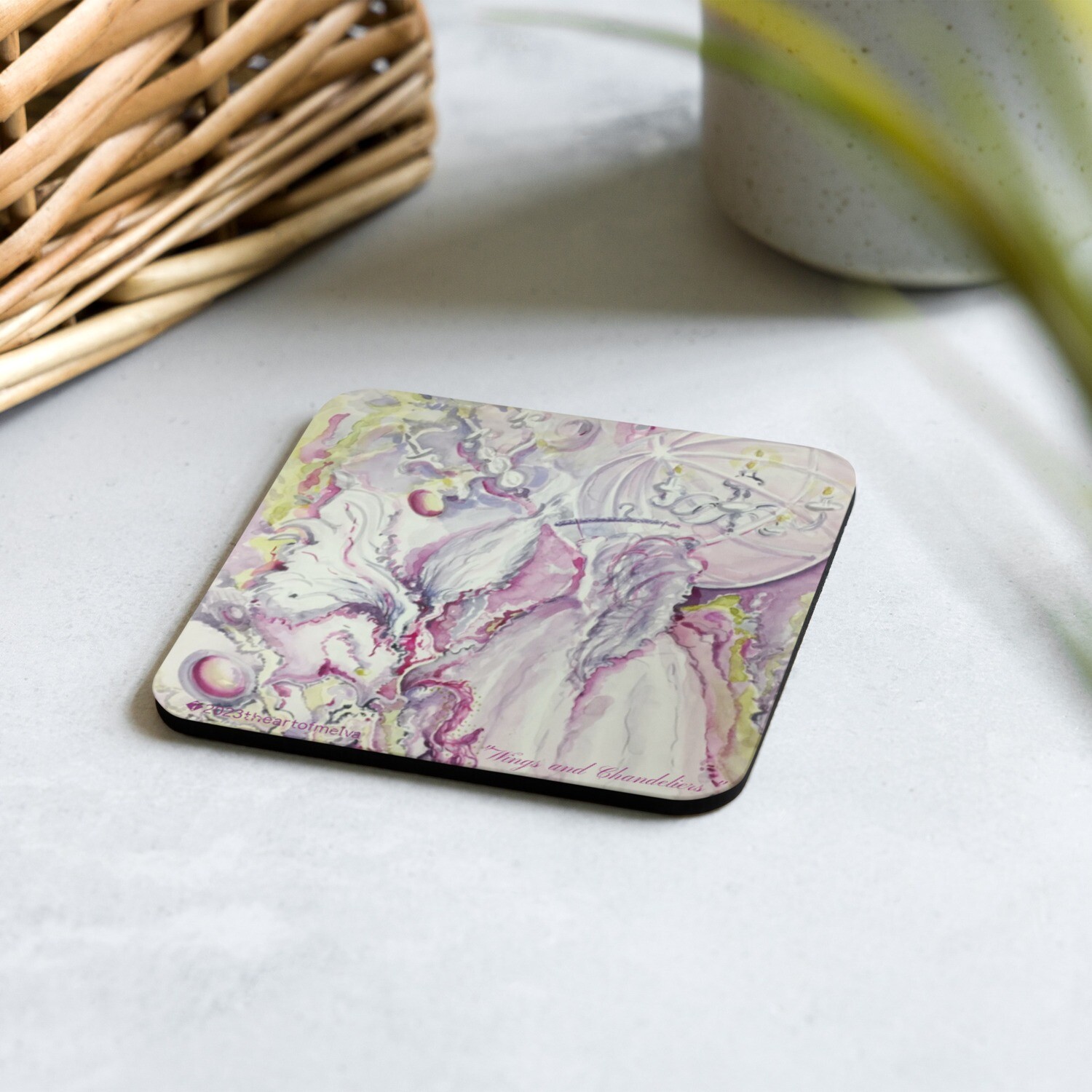 "Wings and Chandeliers" Watercolor Print Coaster by Melva