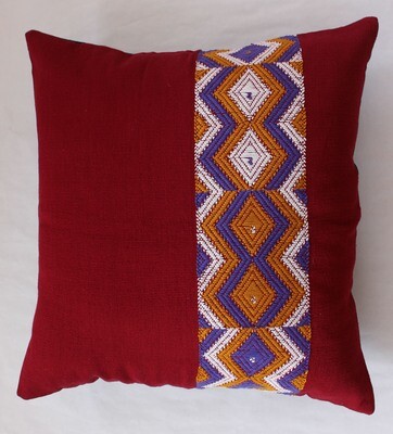 Woven Cushion Cover - Dark Red Geometric