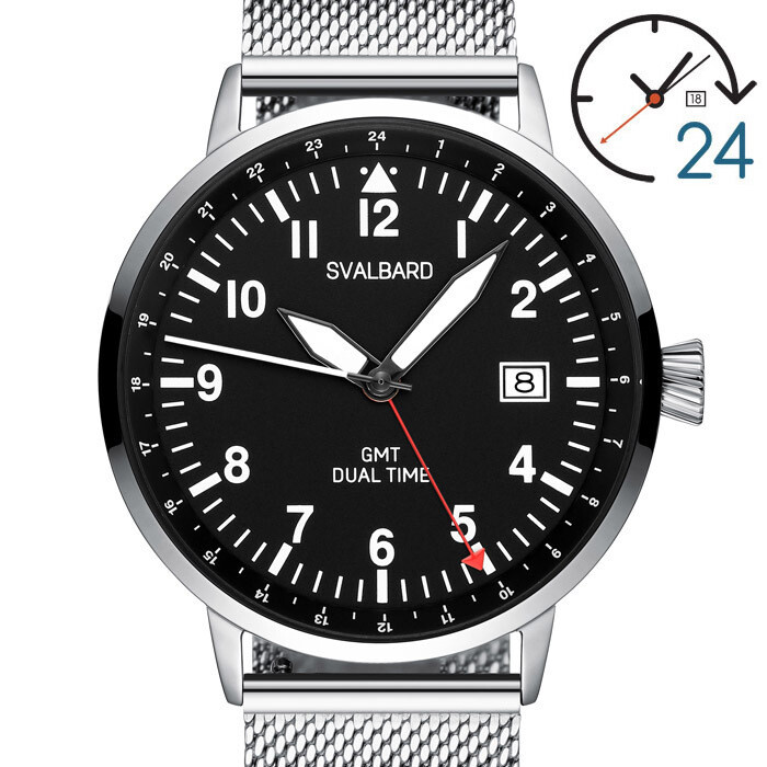Two time zones GMT watch Svalbard Voyager AA43