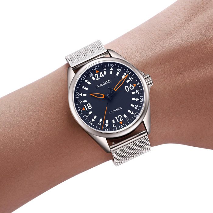 Montre Automatique Svalbard POLAR GH15 Pour Homme - Cadran Blanc 24h, Boîtier Acier 40mm, Bracelet Cuir Noir