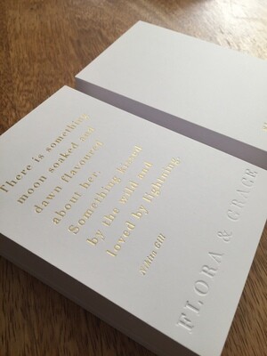 // Letterpress invitations // with blind deboss + gold foil //: bright white 500gsm card