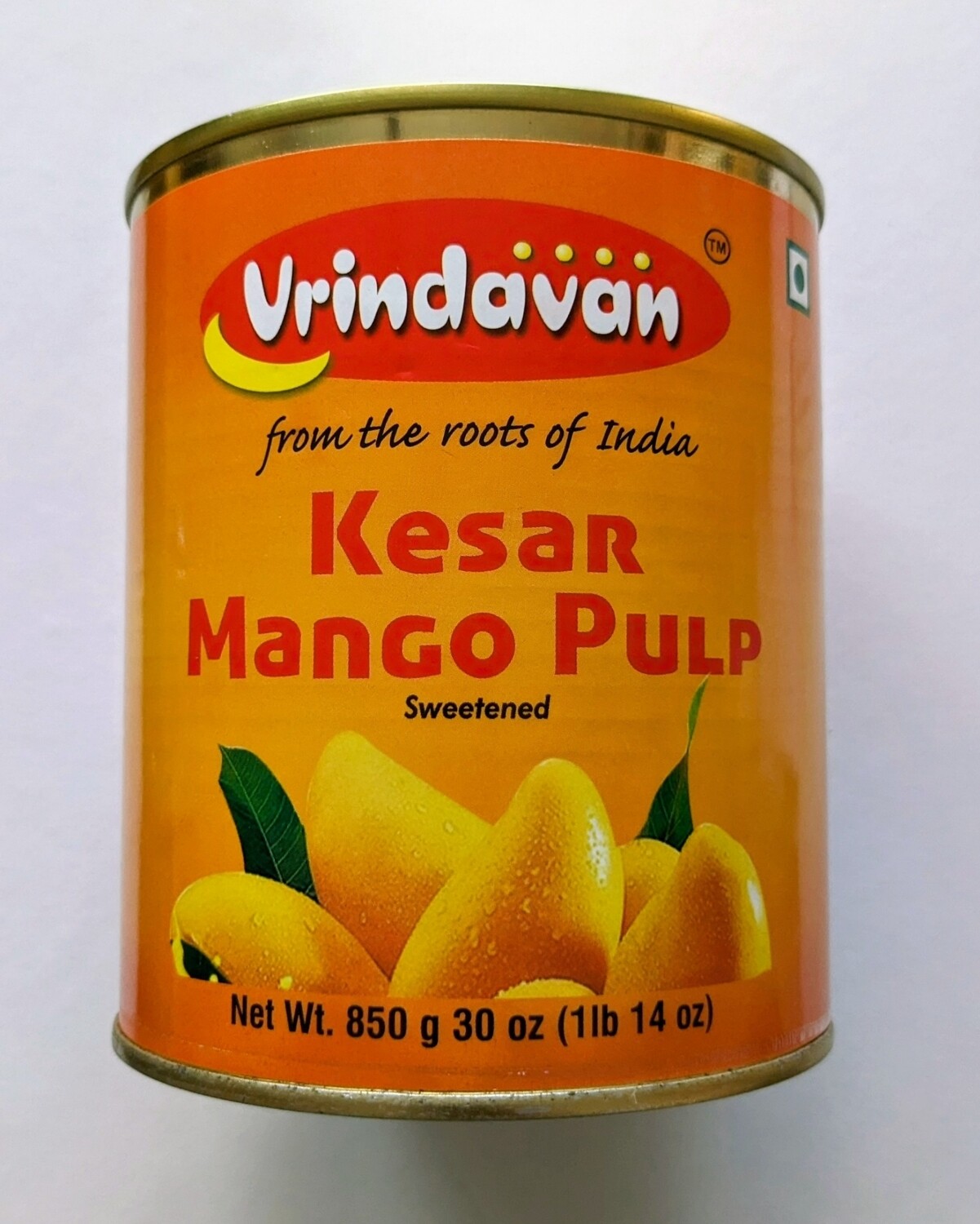 Vrindavan Kesar Mango Pulp, Aamras - 850 gram tin
