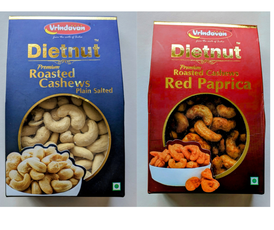 Vrindavan's Dietnut Premium Roasted Cashews - 100 gram * 2 Pack ( 200 gram )