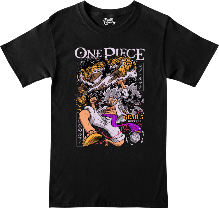 Remera One Piece - Luffy Gear 5 y Rob Lucci