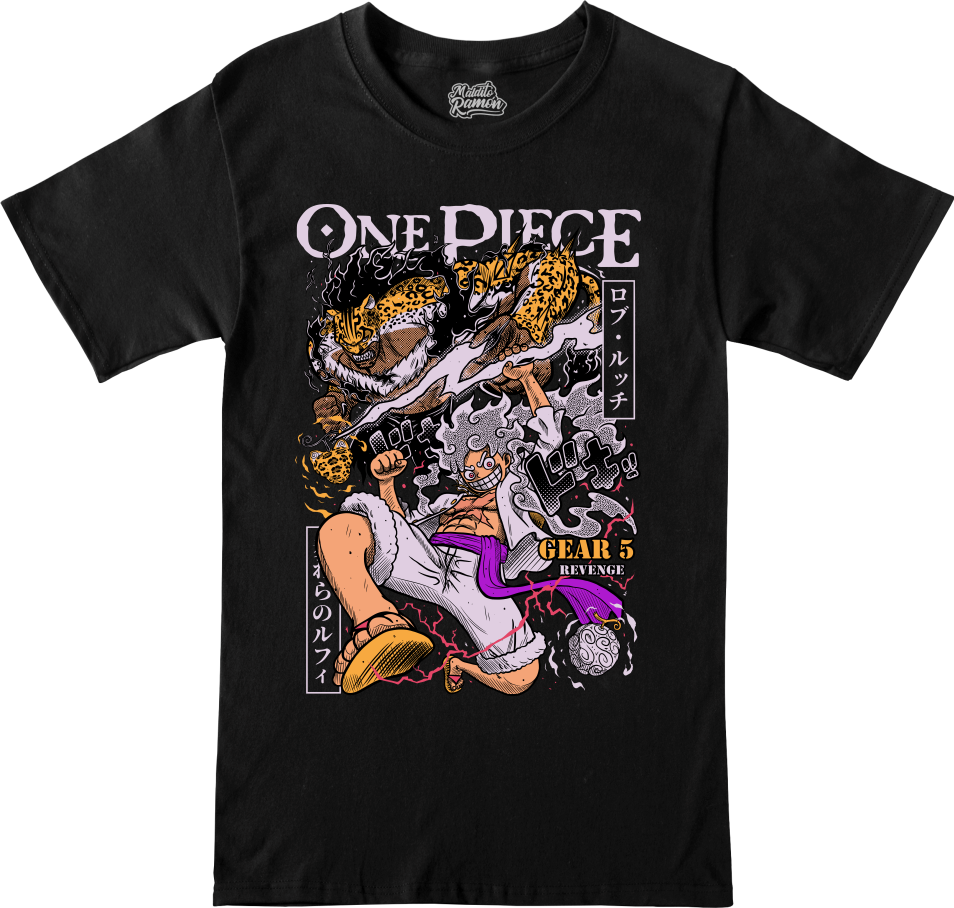 Remera One Piece - Luffy Gear 5 y Rob Lucci