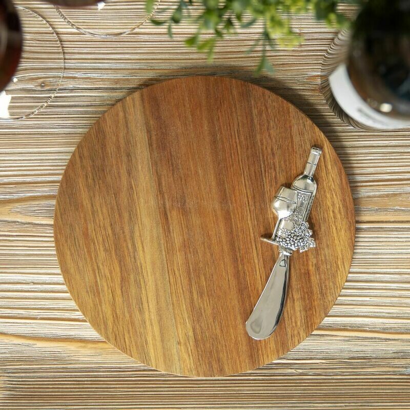 Acacia Cheese Board with Wine Bottle Spreader