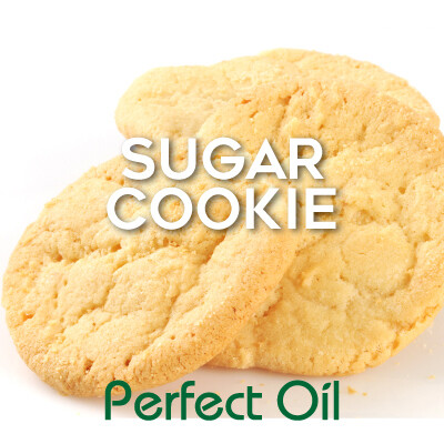 Picture showing three sugar cookies with the words sugar cookie in white and Perfect Oil in green on top of the image itself. 