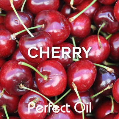 Picture of a small pile of cherries with the words cherry and perfect oil on top of the image.