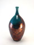 Raku Fired Turquoise Blue Green Copper Bottle