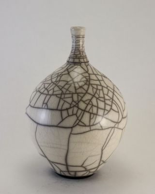 White Raku Round Bottle - small