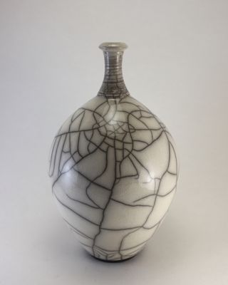 Raku fired White Bottle - Large