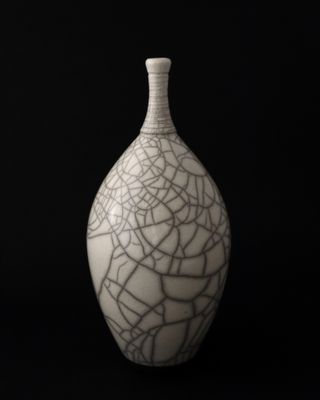 White Raku Bottle - Tall