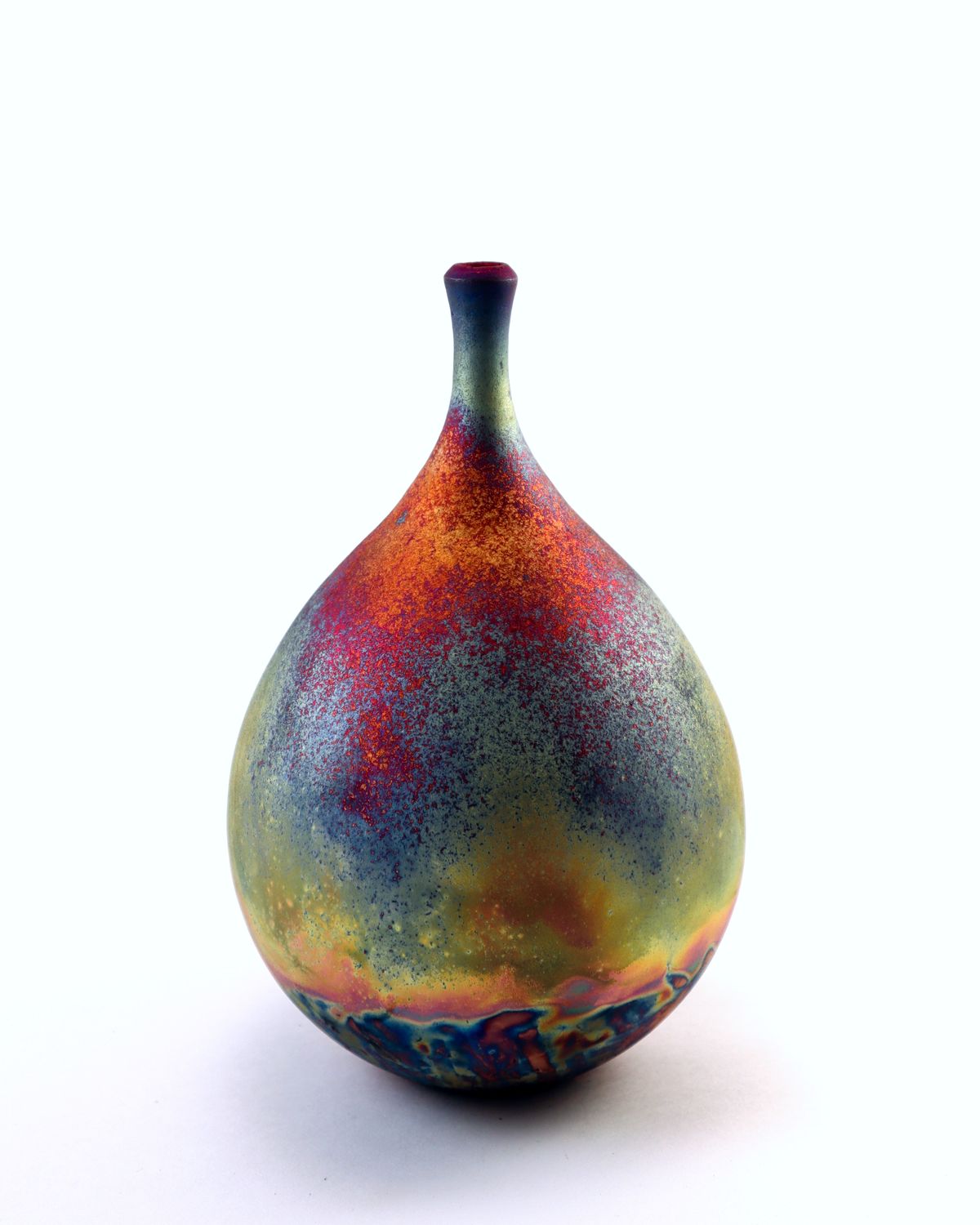 Raku Fired Copper Matt Teardrop Bottle