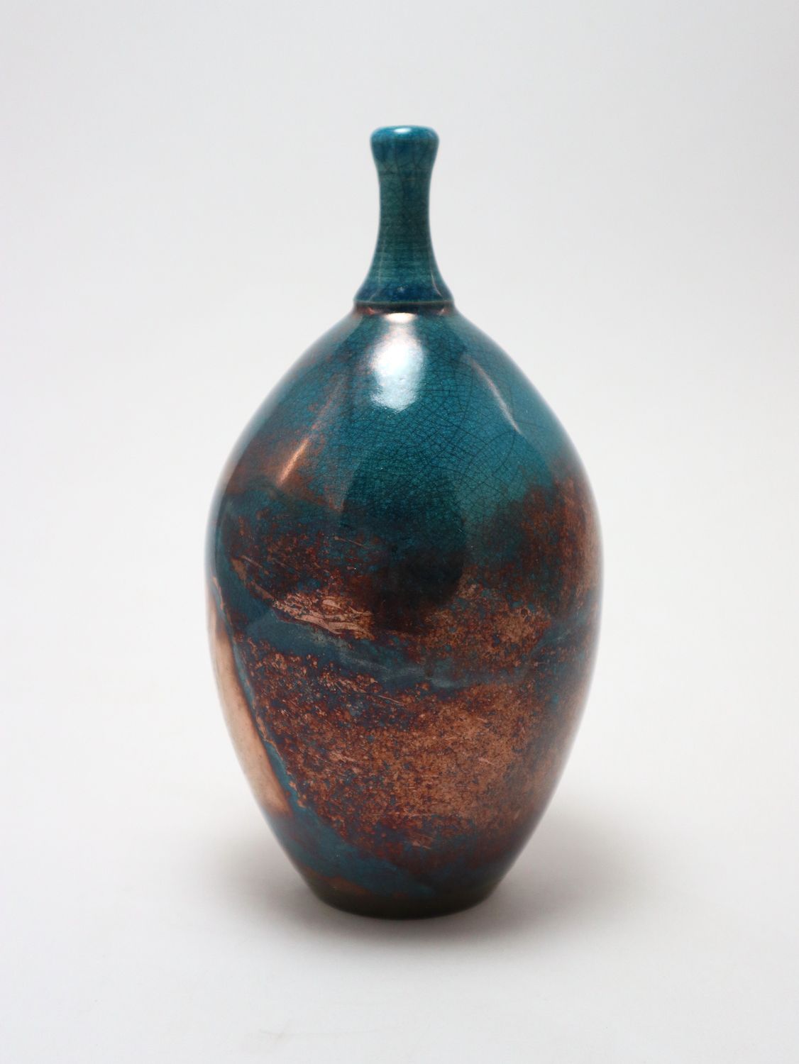 Raku Fired Turquoise Blue Green Copper Bottle