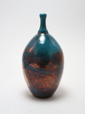 Raku Fired Turquoise Blue Green Copper Bottle