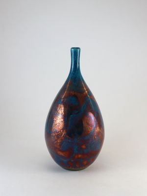 Raku Fired Turquoise Green Blue Copper Teardrop Bottle