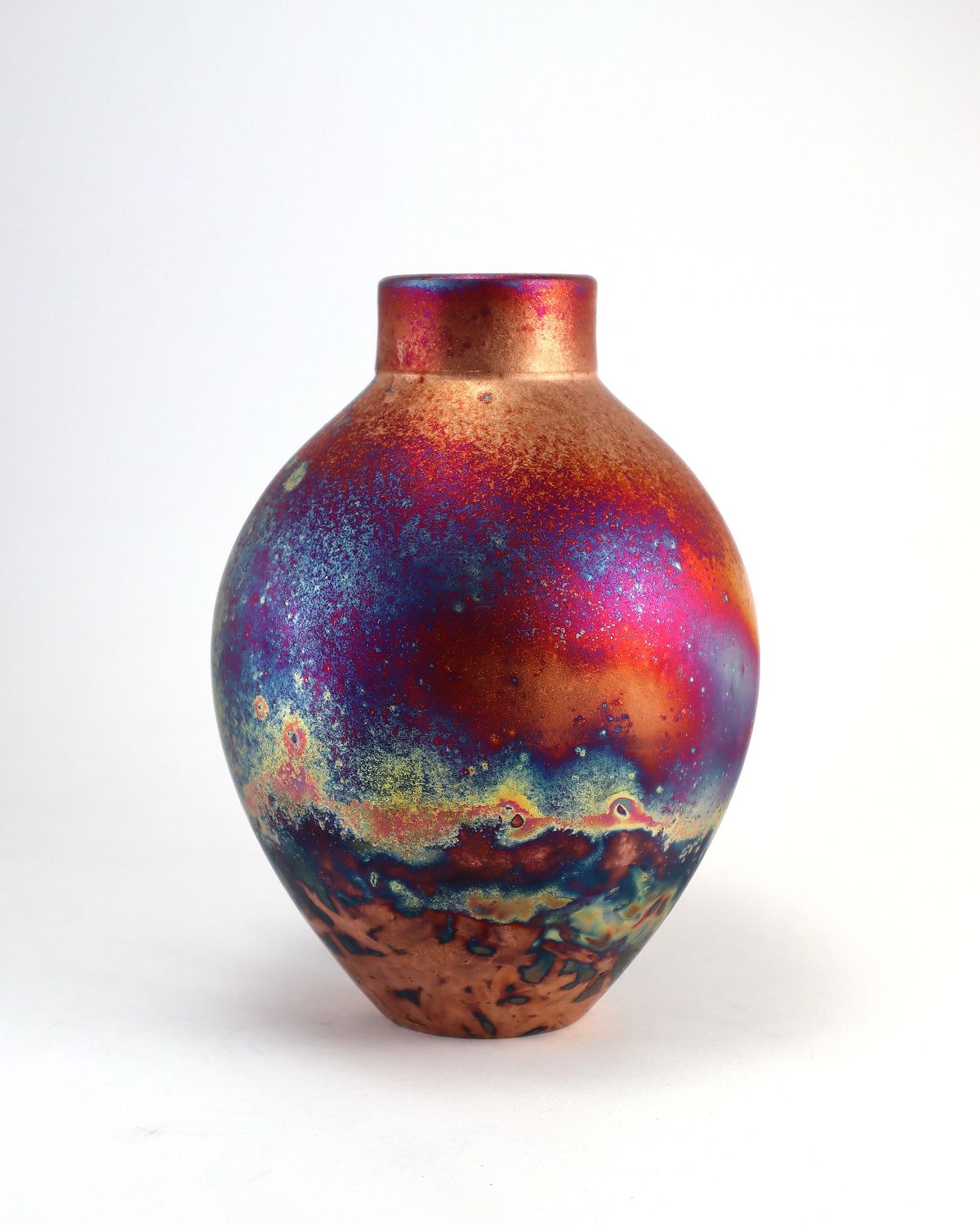Raku Fired Copper Matt  Vase