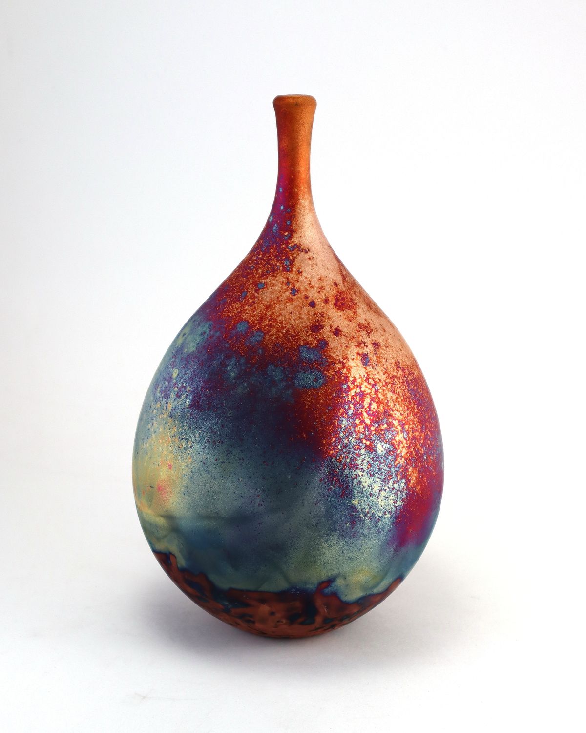 Raku Fired Copper Matt Teardrop Bottle