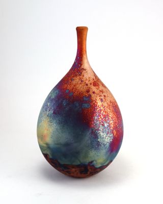 Raku Fired Copper Matt Teardrop Bottle
