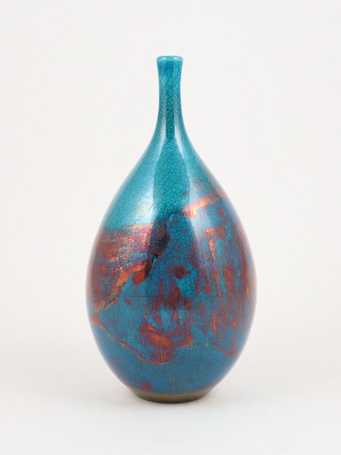 Raku Fired Turquoise Green Blue Copper Teardrop Bottle