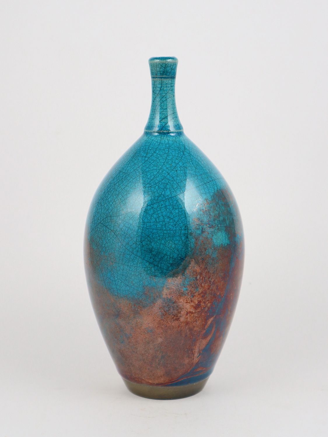 Raku Fired Turquoise Blue Green Copper Bottle