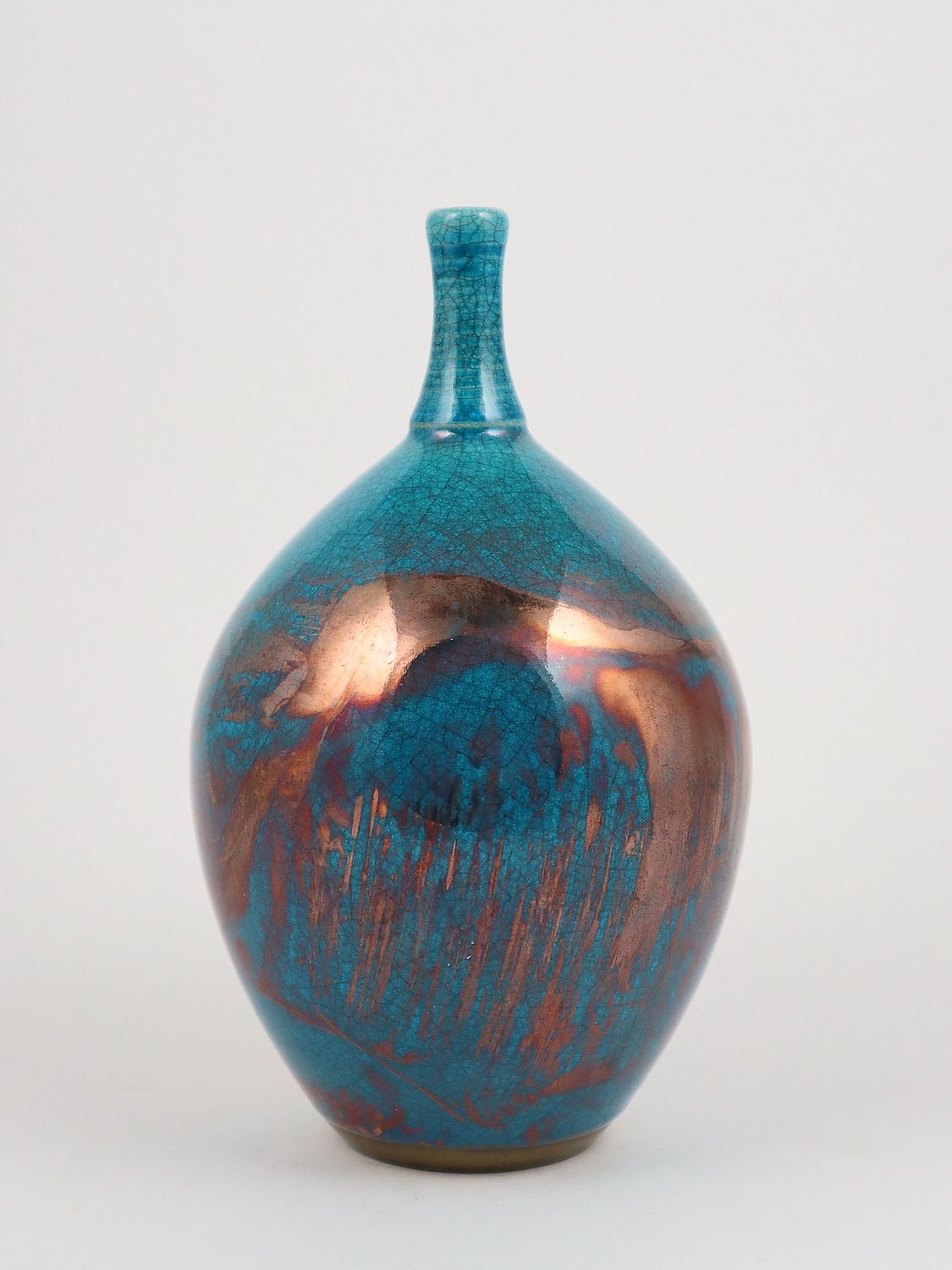 Raku Fired Turquoise Blue Green Copper Bottle