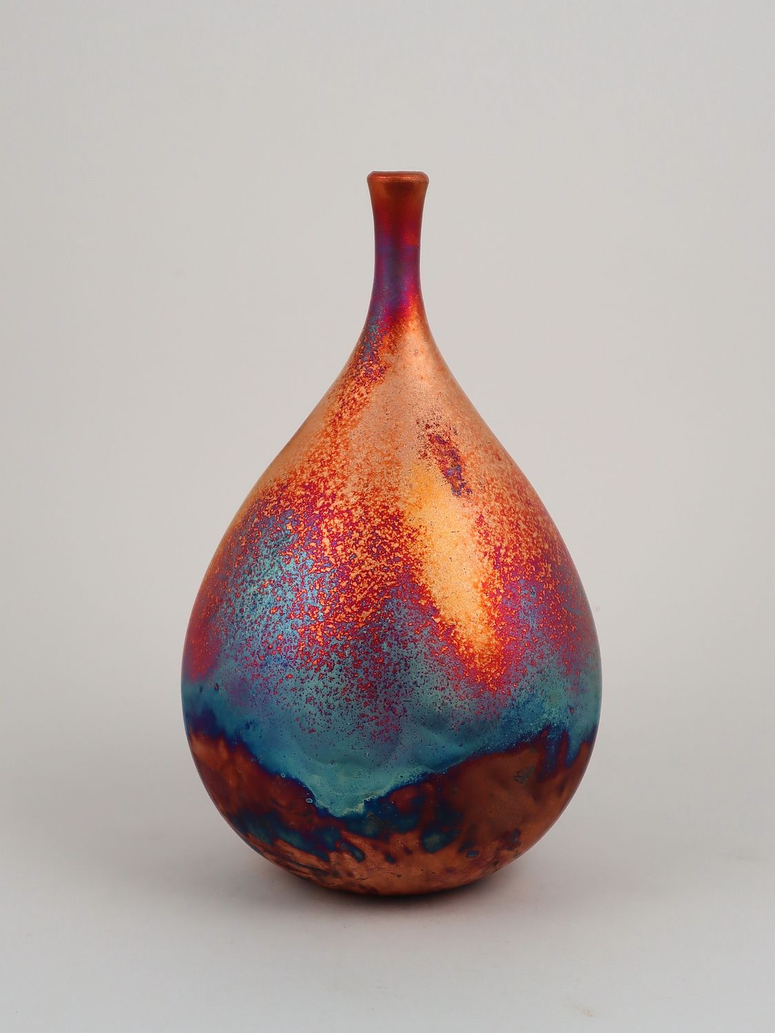 Raku Fired Copper Matt Teardrop Bottle