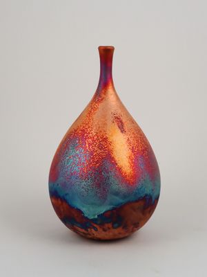 Raku Fired Copper Matt Teardrop Bottle