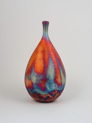 Raku Fired Copper Matt Teardrop Bottle