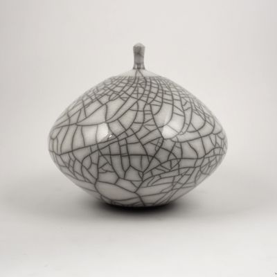 Raku White Lidded Pot Urn